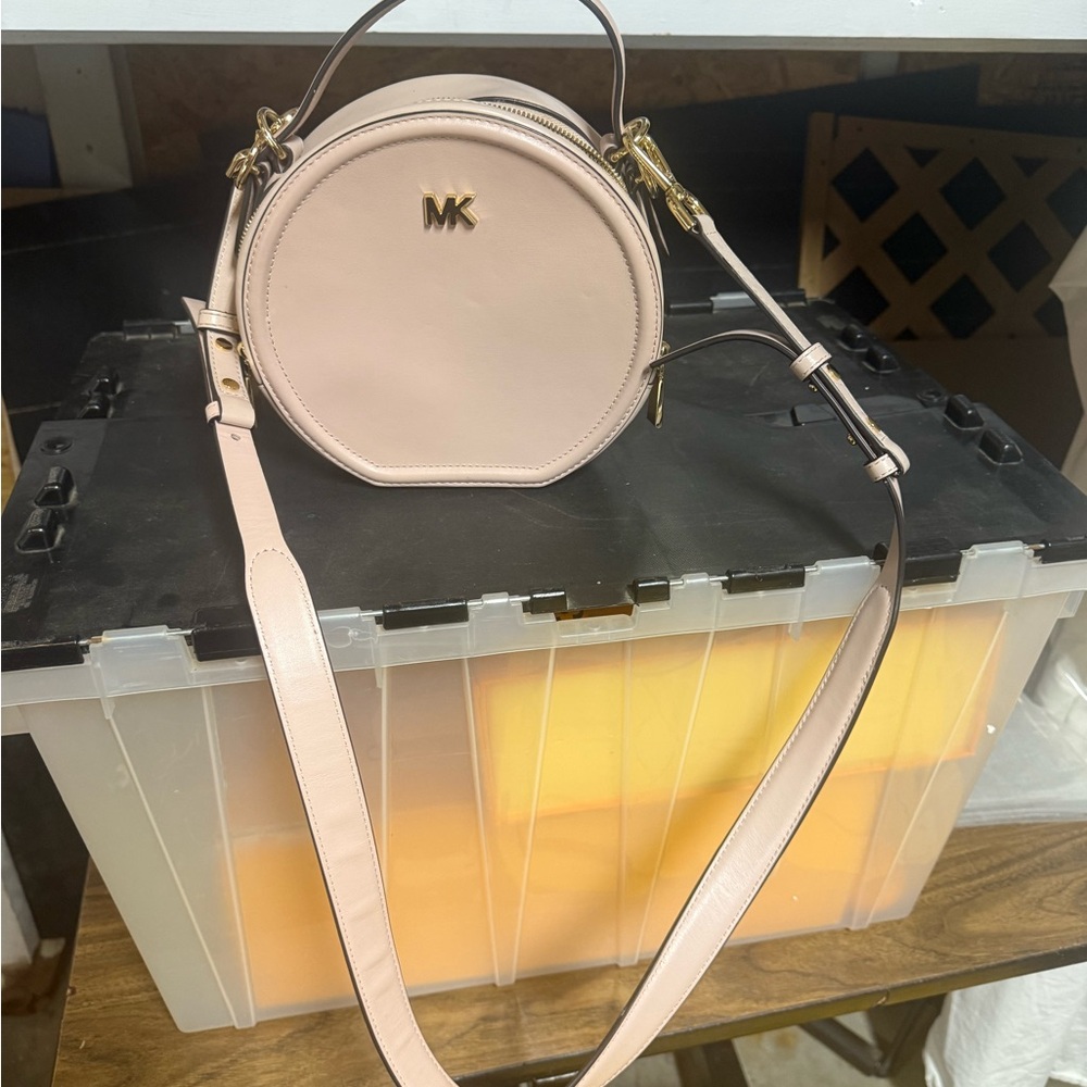 Michael Kors Light Blush Round Leather Crossbody Bag with Gold Hardware